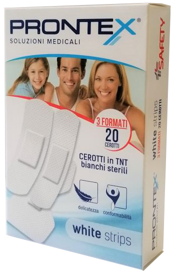CEROTTO PRONTEX WHITE STRIPS IN TESSUTO NON TESSUTO BIANCO STERILE 3 FORMATI 20 PEZZI - farmasconti.eu