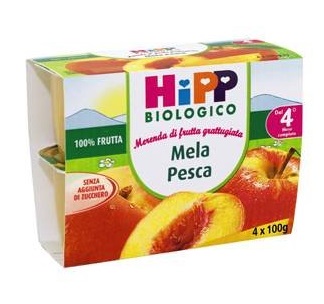 HIPP BIO FRUTTA GRATTUGGIATA MELA PESCA 4X100 G - farmasconti.eu
