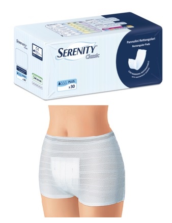 PANNOLONE PER INCONTINENZA FORMATO RETTANGOLARE CON BARRIERA SERENITY 30 PEZZI - farmasconti.eu