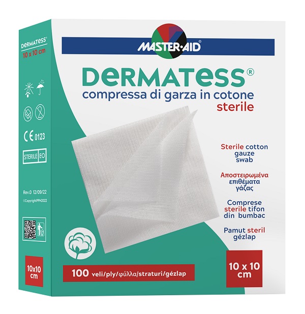 GARZA COMPRESSA MASTER-AID DERMATESS COTONE 10X10CM 100 PEZZI - farmasconti.eu