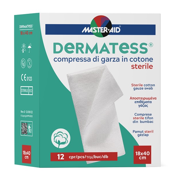 GARZA COMPRESSA MASTER-AID DERMATESS COTONE 18X40CM 12 PEZZI - farmasconti.eu