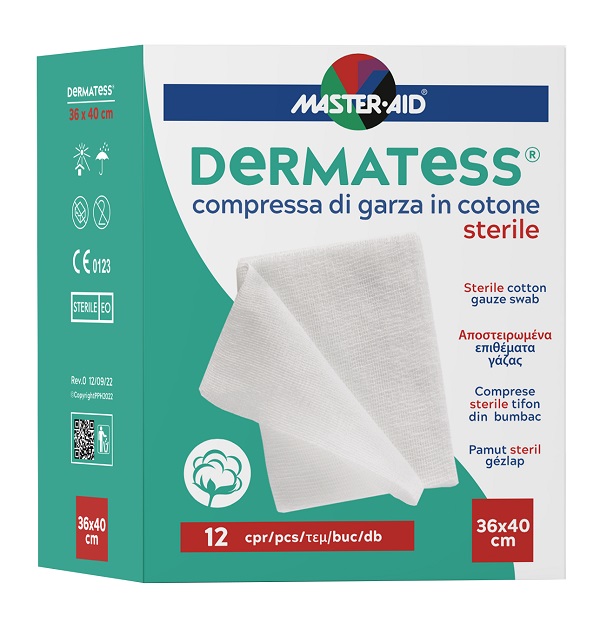 GARZA COMPRESSA MASTER-AID DERMATESS COTONE 36X40CM 12 PEZZI - farmasconti.eu
