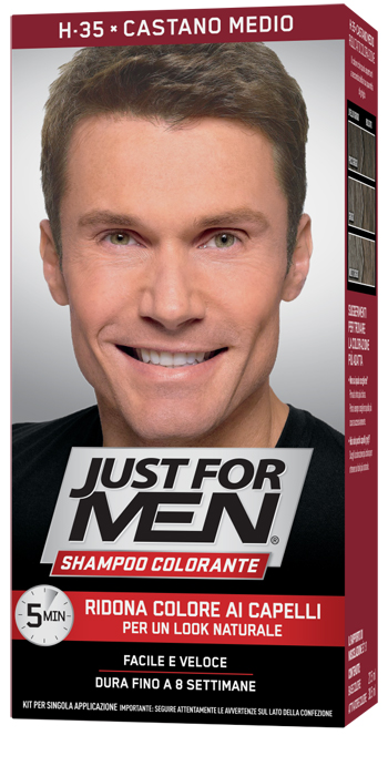JUST FOR MEN SHAMPOO COLORANTE H35 CASTANO MEDIO ATTIVATORE CHIARO 38,5 ML + BASE COLORE 27,5 ML - farmasconti.eu