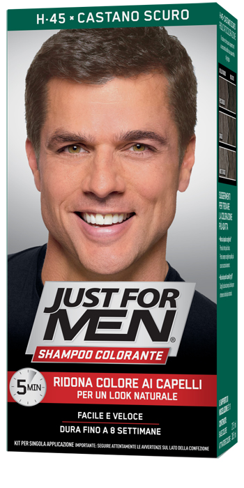 JUST FOR MEN SHAMPOO COLORANTE H45 CASTANO SCURO ATTIVATORE CHIARO 38,5 ML + BASE COLORE 27,5 ML - farmasconti.eu