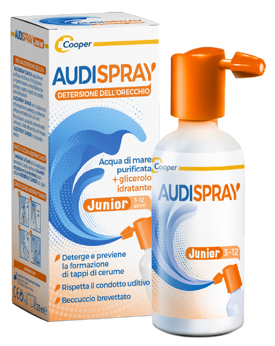 AUDISPRAY JUNIOR 3-12 ANNI SOLUZIONE DI ACQUA DI MARE IPERTONICA SPRAY SENZA GAS IGIENE ORECCHIO 25ML - farmasconti.eu