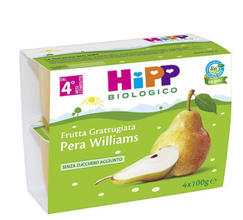 HIPP BIO HIPP BIO FRUTTA GRATTUGGIATA PERA WILLIAMS 4X100 G - farmasconti.eu