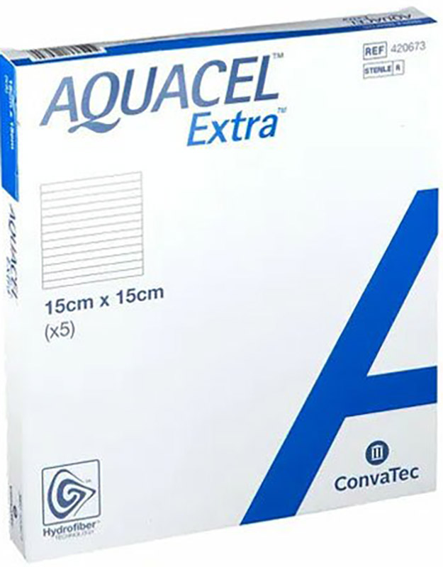 MEDICAZIONE IN HYDROFIBER E IONI ARGENTO INTESSUTA IN LYOCELL AQUACEL AG EXTRA DRS 15X15CM 5 PEZZI - farmasconti.eu