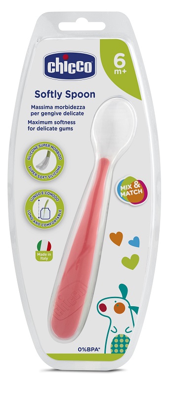 CHICCO CUCCHIAIO MORBIDO SILICONE 6M+ ROSSO UP - farmasconti.eu