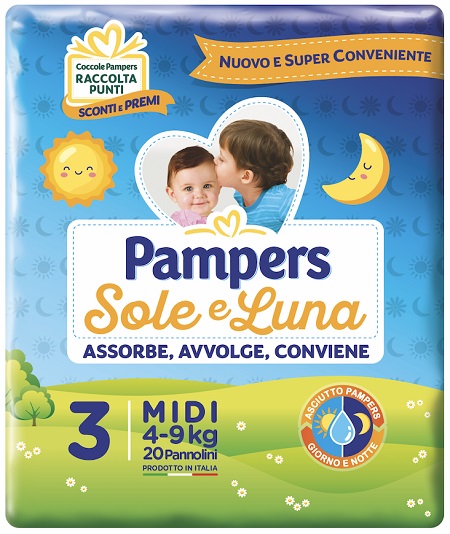 PANNOLINO PER BAMBINO PAMPERS SOLE & LUNA MIDI 20 PEZZI - farmasconti.eu
