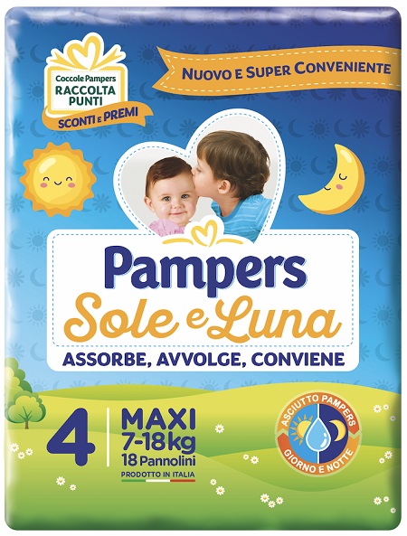 PANNOLINO PER BAMBINO PAMPERS SOLE & LUNA MAXI 18 PEZZI - farmasconti.eu