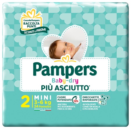 PANNOLINI PER BAMBINI PAMPERS BABY DRY DOWNCOUNT NO FLASH MINI 24 PEZZI BUONO SCONTO - farmasconti.eu