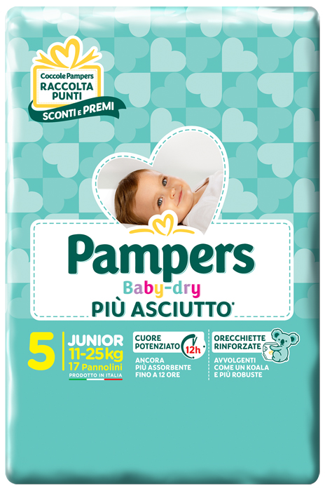 PANNOLINI PER BAMBINI PAMPERS BABY DRY DOWNCOUNT NO FLASH JUNIOR 17 PEZZI - farmasconti.eu