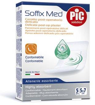 CEROTTO PIC SOFFIX MED IN TNT CON TAMPONE CENTRALE ASSORBENTE STERILE MONOUSO 5X7 CM ANTIBATTERICO 5 PEZZI - farmasconti.eu