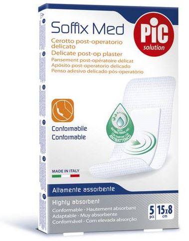 CEROTTO PIC SOFFIX MED IN TNT CON TAMPONE CENTRALE ASSORBENTE STERILE MONOUSO 15X8 CM ANTIBATTERICO 5 PEZZI - farmasconti.eu