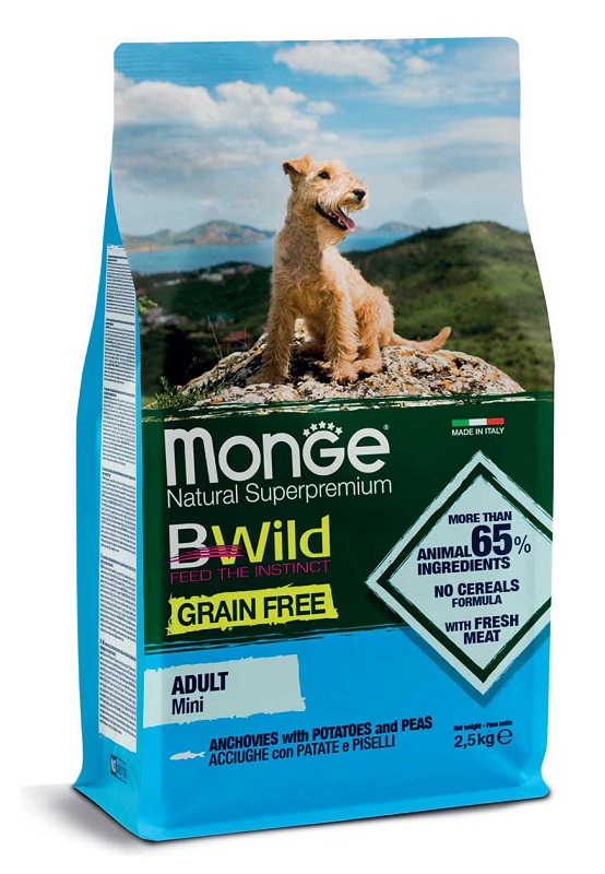 MONGE GRAIN FREE NATURAL SUPERPREMIUM SECCO CANE MINI ACCIUGHE PATATE PISELLI (DAL 15/12) 2,5 KG - farmasconti.eu
