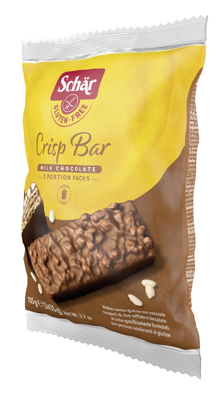 SCHAR CRISP BAR WAFERS CON NOCCIOLE RICOPERTI DI RISO SOFFIATO E CIOCCOLATO AL LATTE 3 PORZIONI DA 35 G - farmasconti.eu