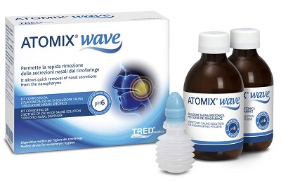 ATOMIX WAVE DISPOSITIVO PER IGIENE RINOFARINGEA ATOMIX SOLUZIONE SALINA 250 ML 2 PEZZI + TERMINALE NASALE + EROGATORE A SOFFIETTO - farmasconti.eu