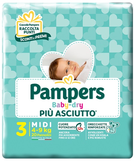 PAMPERS BABY DRY DOWNCOUNT MIDI 20 PEZZI - farmasconti.eu