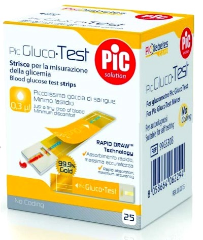 STRISCE MISURAZIONE GLICEMIA PIC GLUCOTEST 25 PEZZI - farmasconti.eu