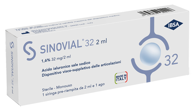 SIRINGA INTRA-ARTICOLARE SINOVIAL 32 ACIDO IALURONICO SALE SODICO 1,6% 32MG/2ML 2ML + AGO 21 GAUGE - farmasconti.eu