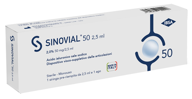 SIRINGA INTRA-ARTICOLARE SINOVIAL 50 ACIDO IALURONICO SALE SODICO 2% 50MG/2,5ML 2,5ML + AGO 21 GAUGE - farmasconti.eu