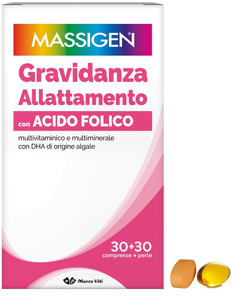 MASSIGEN GRAVIDANZA ALLATTAMENTO CON ACIDO FOLICO MULTIVITAMINICO E MULTIMINERALE 30 COMPRESSE RIVESTITE DA 1,1 G + 30 PERLE DA 700 MG - farmasconti.eu