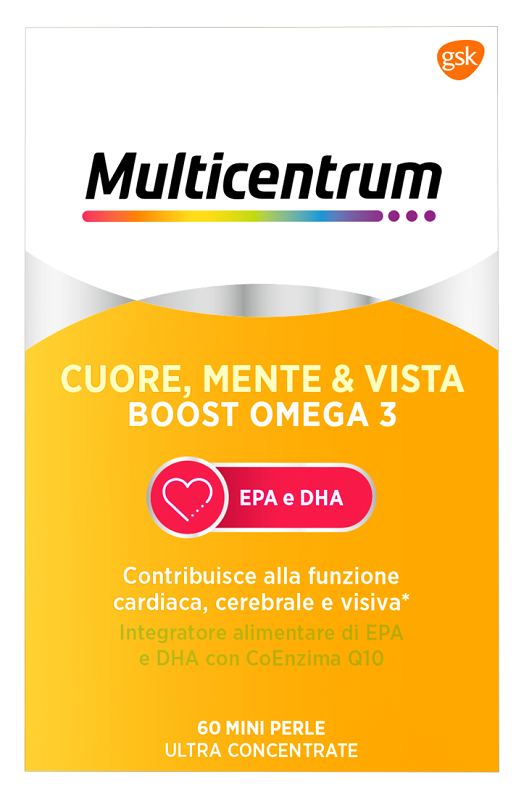 MULTICENTRUM CUORE MENTE E VISTA BOOST OMEGA 3 60 MINI PERLE - farmasconti.eu