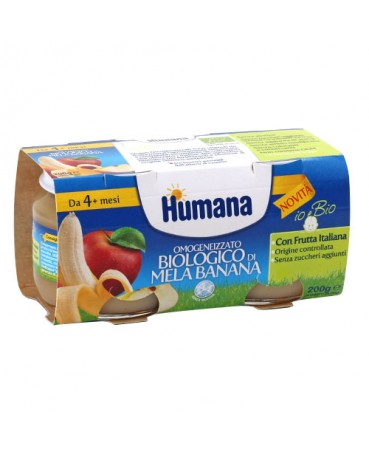 HUMANA OMOGENEIZZATO MELA/BANANA BIO 2 VASETTI 100 G - farmasconti.eu