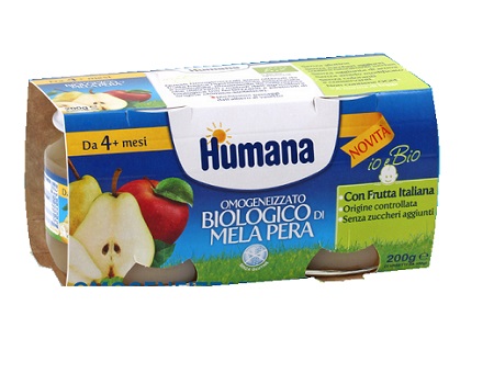 HUMANA OMOGENEIZZATO MELA/PERA BIO 2 VASETTI 100 G - farmasconti.eu
