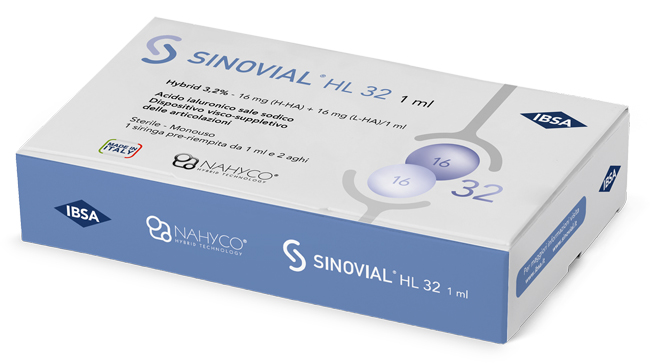 SIRINGA INTRA-ARTICOLARE SINOVIAL HL 32 ACIDO IALURONICO SALE SODICO 16MG H-HA + 16MG H-LA/1ML + AGO 22 GAUGE + AGO 29 GAUGE - farmasconti.eu