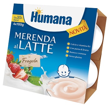 HUMANA MERENDA AL LATTE GUSTO FRAGOLA 100 G 4 PEZZI - farmasconti.eu