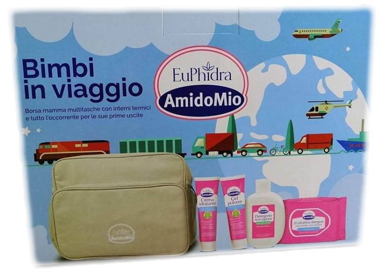EUPHIDRA AMIDOMIO BORSA BIMBI VIAGGIO GEL POLVERE 50 ML + DETERGENTE NON SAPONE 200 ML + CREMA IDRATANTE 50 ML + SALVIETTINE 20 PEZZI - farmasconti.eu