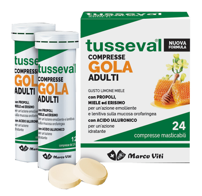 TUSSEVAL GOLA ADULTI 24 COMPRESSE MASTICABILI LIMONE E MIELE - farmasconti.eu