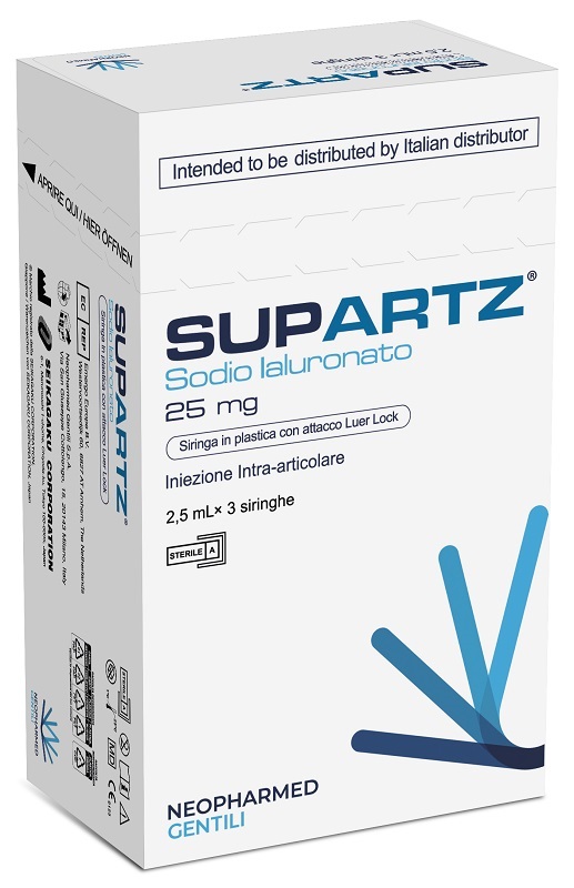 SIRINGA PRERIEMPITA INTRA-ARTICOLARE SUPARTZ ACIDO IALURONICO 25 MG 2,5 ML 3 PEZZI - farmasconti.eu