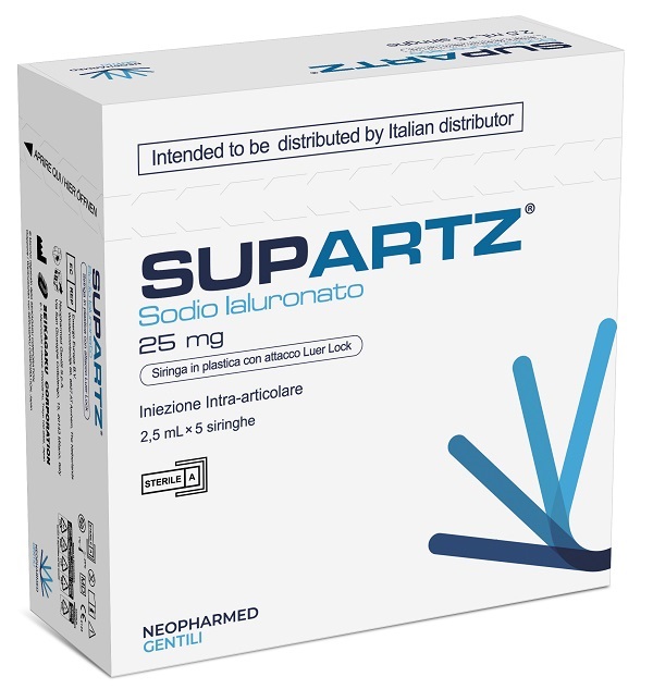 SIRINGA PRERIEMPITA INTRA-ARTICOLARE SUPARTZ ACIDO IALURONICO 25 MG 2,5 ML 5 PEZZI - farmasconti.eu