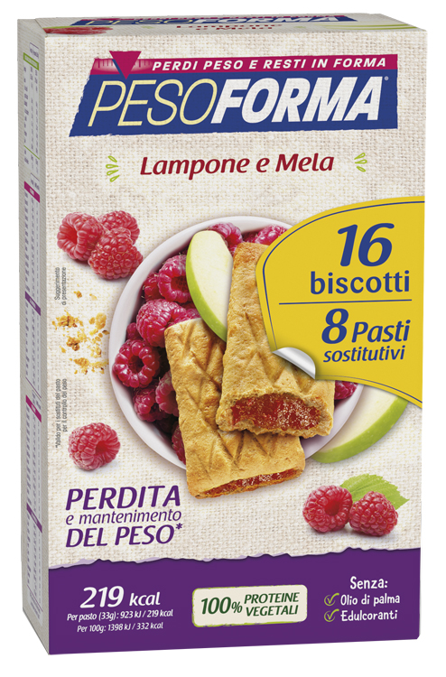PESOFORMA BISCOTTI LAMPONE E MELA 16 BISCOTTI X 33G 8 PASTI SOSTITUTIVI - farmasconti.eu