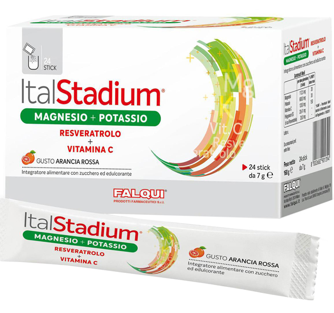 ITALSTADIUM MAGNESIO POTASSIO RESVERATOLO VITAMINA C ARANCIA ROSSA 24 STICK - farmasconti.eu