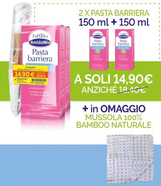 EUPHIDRA AMIDOMIO PASTA BARRIERA 2X150 ML + MUSSOLA GADGET - farmasconti.eu
