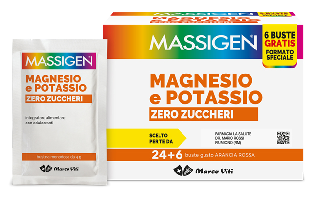 MASSIGEN MAGNESIO POTASSIO ZERO ZUCCHERO 24 BUSTINE + 6 BUSTINE - farmasconti.eu