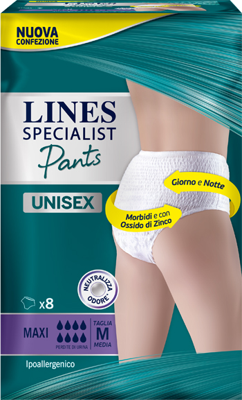 LINES SPECIALIST PANTS MAXI M X 8 PANNOLONE MUTANDINA INDOSSABILE COME NORMALE BIANCHERIA TIPO PULL-ON - farmasconti.eu
