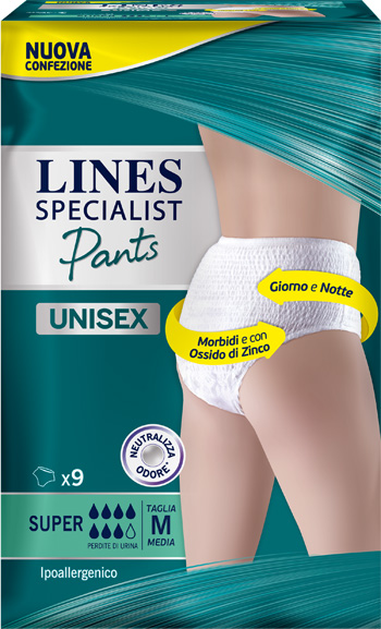 LINES SPECIALIST PANTS SUPER M X 9 PANNOLONE MUTANDINA INDOSSABILE COME NORMALE BIANCHERIA TIPO PULL-ON - farmasconti.eu