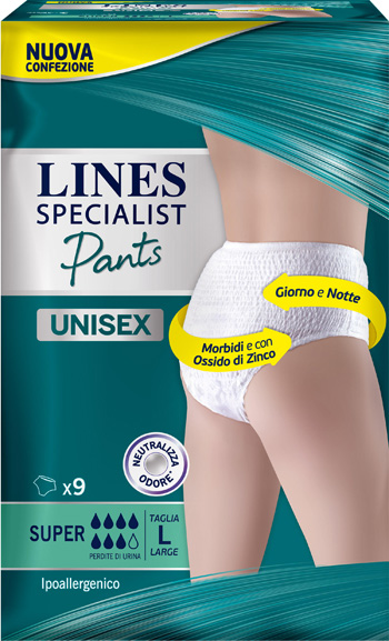 LINES SPECIALIST PANTS SUPER L X 9 PANNOLONE MUTANDINA INDOSSABILE COME NORMALE BIANCHERIA TIPO PULL-ON - farmasconti.eu