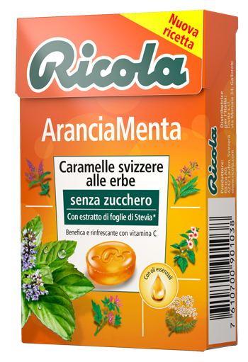 RICOLA ARANCIA MENTA SENZA ZUCCHERO 50 G - farmasconti.eu