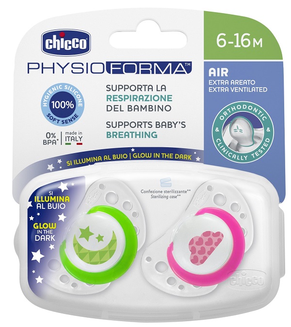 CHICCO SUCCHIETTO AIR LUMI IN SILICONE 6-16 MESI 2 PEZZI - farmasconti.eu