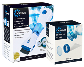 ASPIRATORE PIDOCCHI E UOVA LICETEC V-COMB + 4 FILTRI DI CATTURA MONOUSO + 1 PETTINE - farmasconti.eu