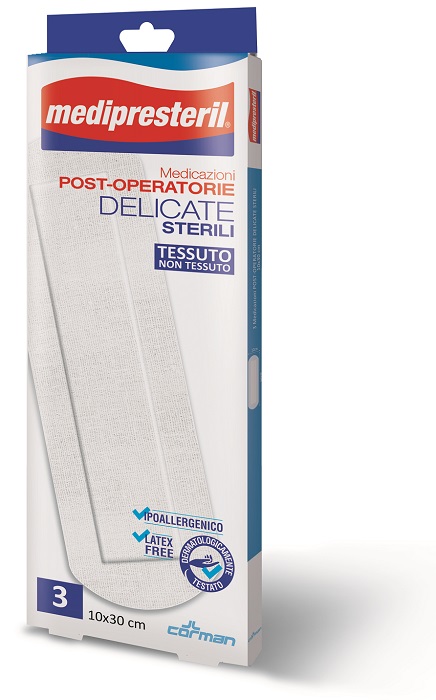 MEDICAZIONE POST OPERATORIA MEDIPRESETERIL DELICATA TNT 10X30CM 3 PEZZI - farmasconti.eu