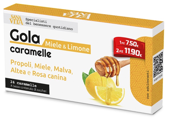 SANAVITA GOLA MIELE & LIMONE 24 CARAMELLE - farmasconti.eu