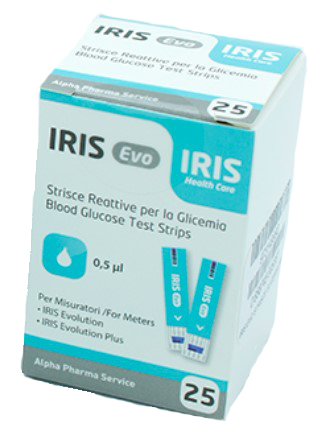 STRISCE MISURAZIONE GLICEMIA IRIS EVO 25 PEZZI - farmasconti.eu