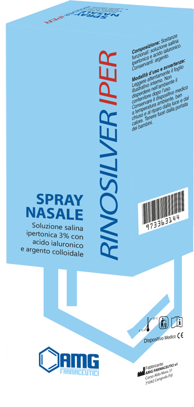 RINOSILVER SOLUZIONE SALINA IPERTONICA 3% CON ACIDO IALURONICO E ARGENTO COLLOIDALE SPRAY NASALE 20 ML - farmasconti.eu