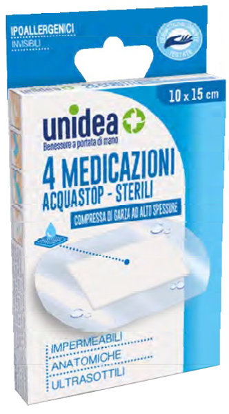 MEDICAZIONE UNIDEA 10X15 CM STERILE IMPERMEABILE 4 PEZZI - farmasconti.eu